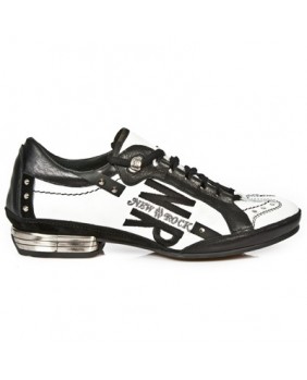 Sneakers bianca e nera in pelle New Rock M.8426-C1