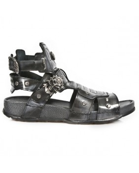 Black and silver leather sandal New Rock M.BIO17-C2