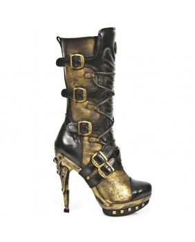 Black and bronze leather boot New Rock M.PUNK001-C20