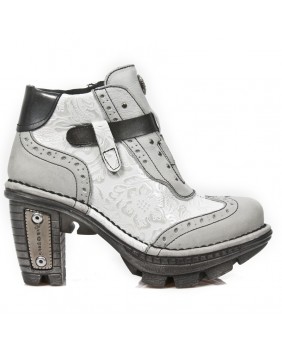 White and grey leather ankle boots New Rock M.NEOTR003-C3