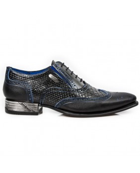 Zapatos azul y negra en cuero New Rock M.NW136-C5