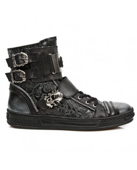 Steel and black leather rising sneaker New Rock M.PS028-S1