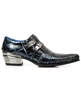 Zapatos azul y negra en cuero New Rock M.2246-C37