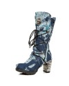 Botte bleue en cuir et textile M.TR003-C12