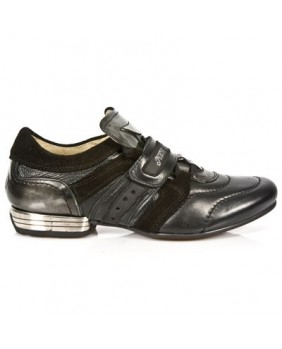 Black and silver cuir retourné sneakers New Rock M.8420-C3