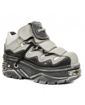 Zapatos gris y negra en cuero New Rock M.1075-C2