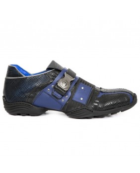Sneakers nera e blu in pelle New Rock M.8147-C10