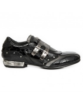 Sneakers acciaio e nera in pelle New Rock M.2715-C13