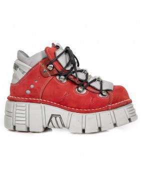 Chaussure montante rouge et grise en nubuck New Rock M.106-C18