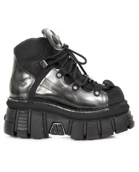 Chaussure montante noire et argentée en nubuck New Rock M.756-C6