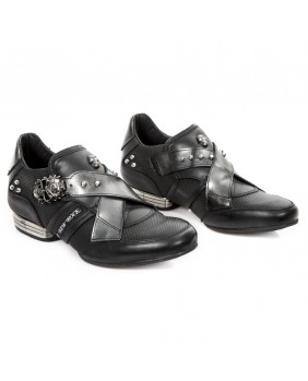 Sneakers nera e argentata in pelle New Rock M.HY005-C4