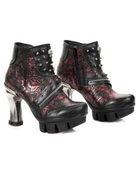 Black and red leather ankle boots New Rock M.NEOPUNK001-C5