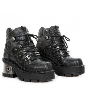 Zapato alto acero y negra en cuero New Rock M.643-C6