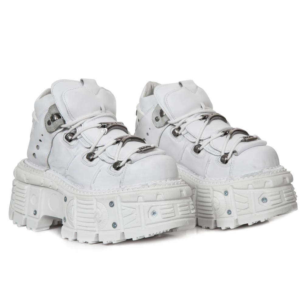 New Rock Boots M-TANK106-C1 Unisex White 100% Leather Goth Platform Punk 