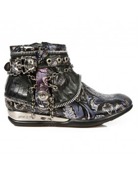 Lilac and black leather ankle boots New Rock M-HY101-C5