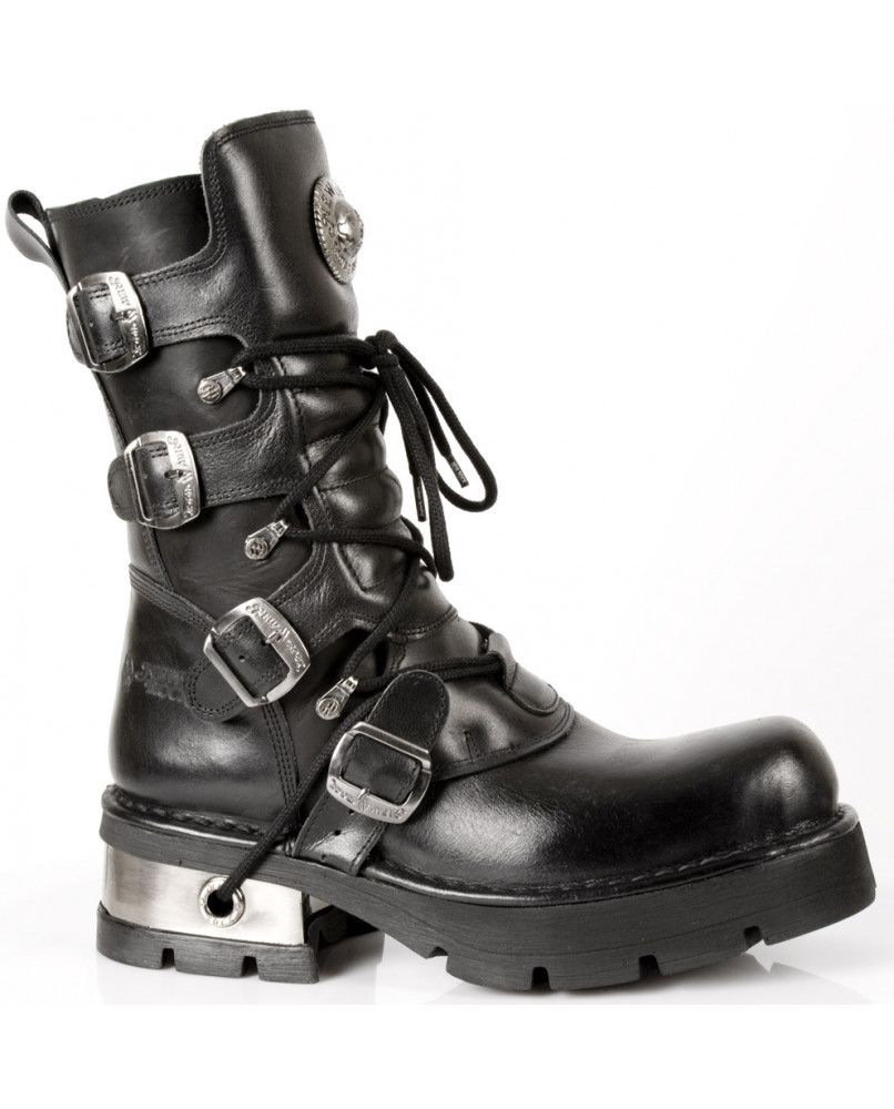 New Rock Newrock M.373-S1 Metallic Black Leather Gothic Punk Unisex Boots 