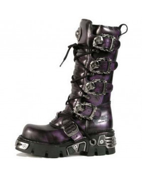 Botas violeta y negra en cuero New Rock M.402-C1