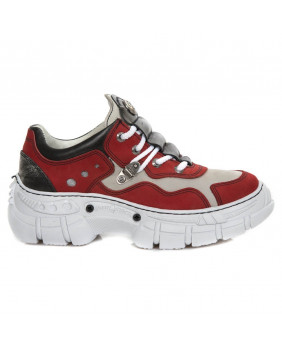 Zapato compensado rojo-acero-beige y negra en cuero y nobuck New Rock M.CRASH001-C17