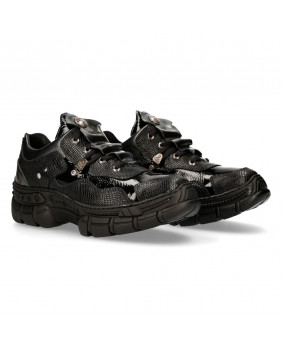 Sneakers acciaio e nera in pelle imitazione pitone New Rock M-CRASH001-C24
