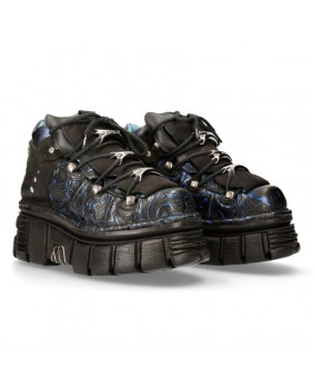 Chaussure montante noire et bleue en cuir et nubuck New Rock M-106B-C9