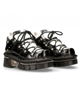 Chaussure compensée noire et blanche en cuir New Rock M-106N-S76