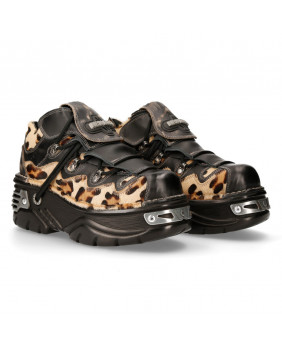 Sapato negra et léopard marron en couro e pele bovina New Rock M.1075-C4
