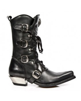 Black leather cowboy boots New Rock M.7993-C2
